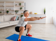 Stay home alone to workout. Fit mature man